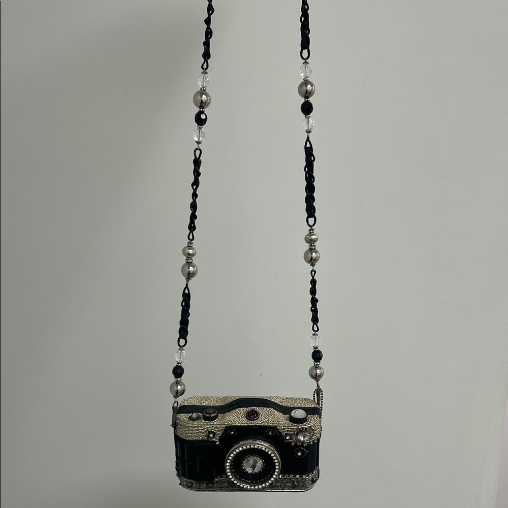 Mary Frances Black and Silver Camera-Shaped Bag